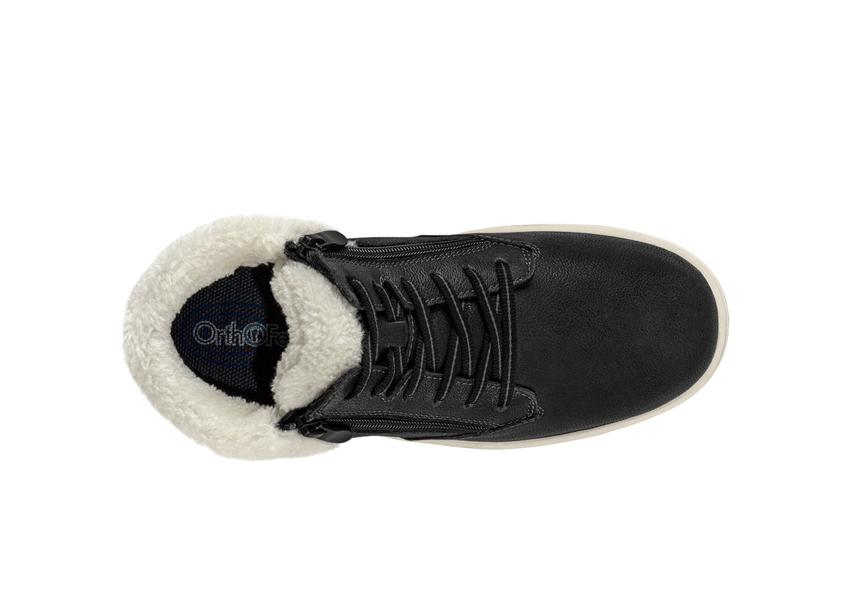 Elin - Schwarzes Leder/Cremefarbenes Fell