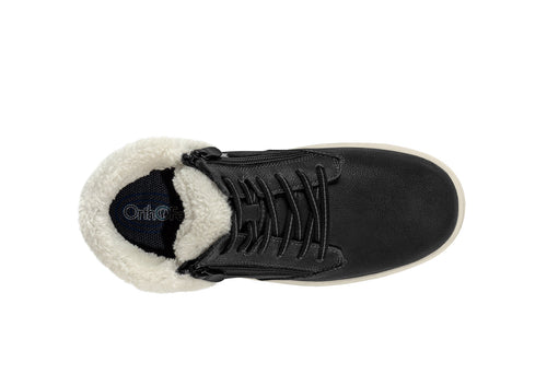 Elin - Schwarzes Leder/Cremefarbenes Fell