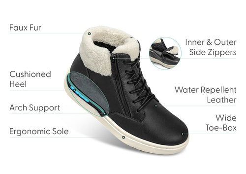 Elin - Schwarzes Leder/Cremefarbenes Fell