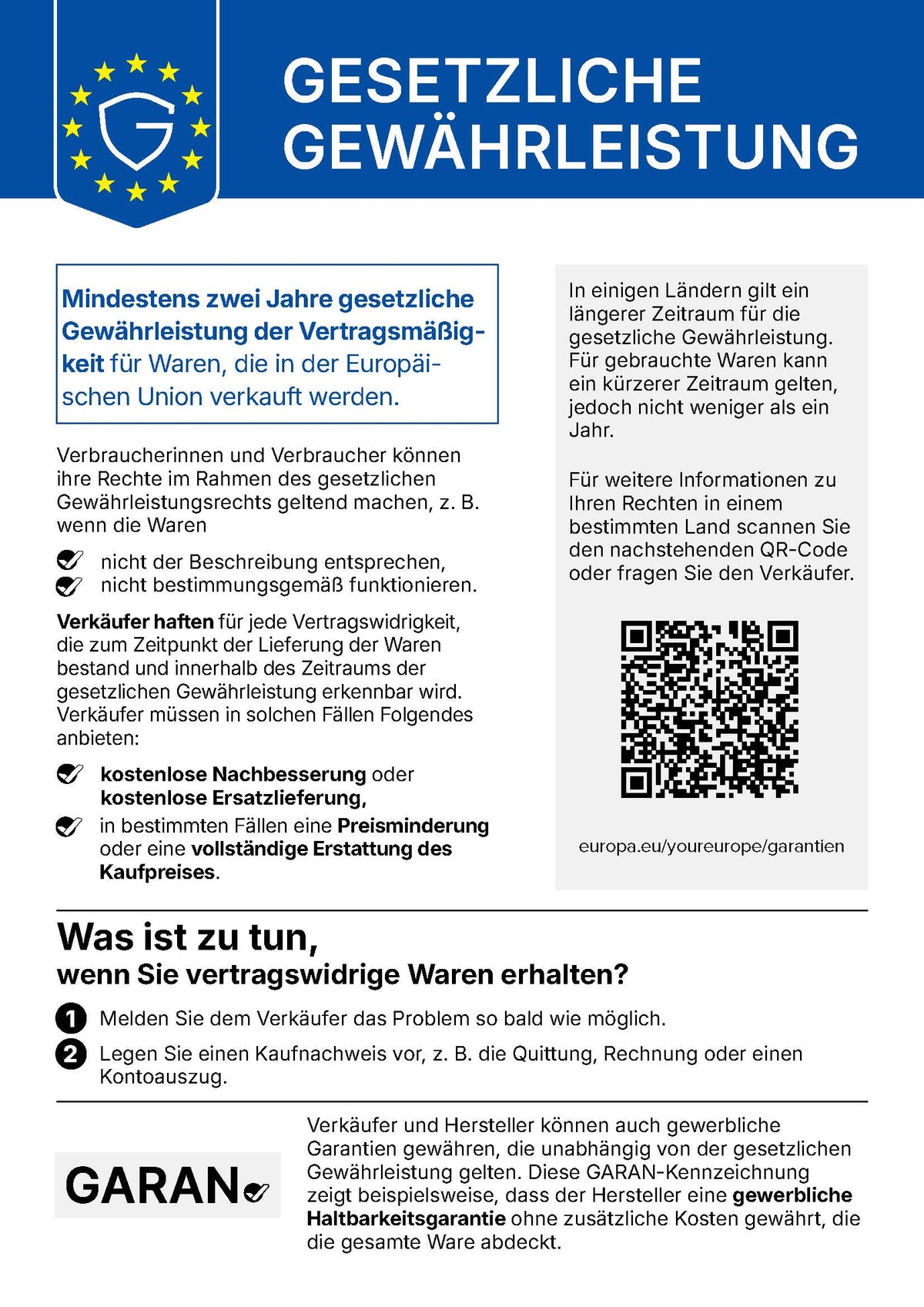 2 Jahre gesetzliche Gewährleistung inklusive