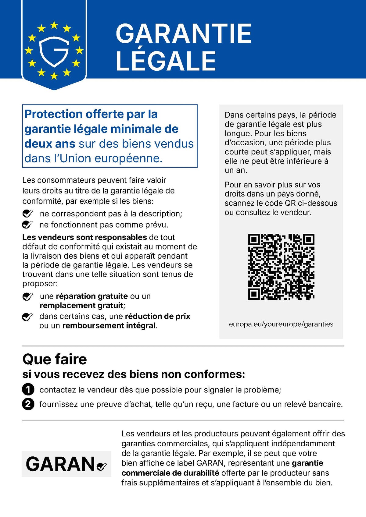 Garantie légale de 2 ans incluse